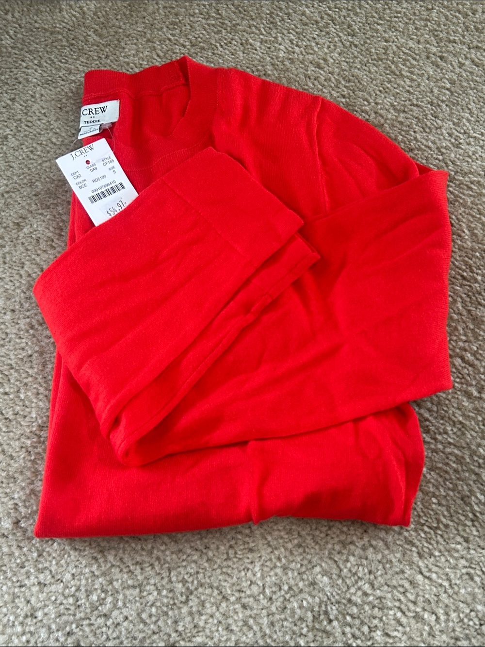J. Crew Women’s Teddie crewneck sweater. Red/coral color. Size S. NWT - Picture 2 of 4